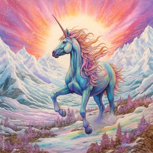 Majestic unicorn prancing across the snow  ai generated 