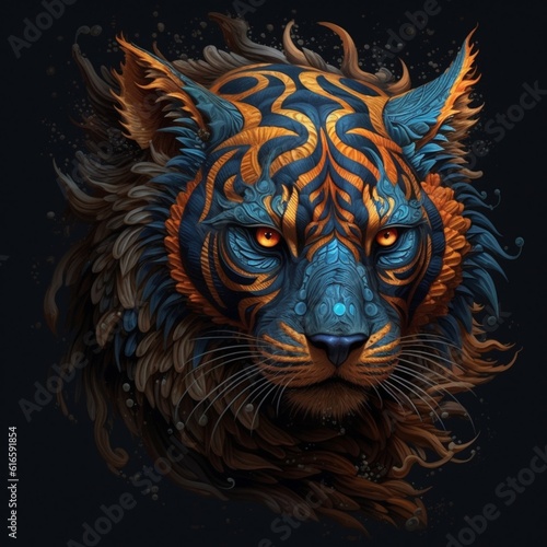 Blue and Gold Tiger Face (ai generated) © Nathan Design