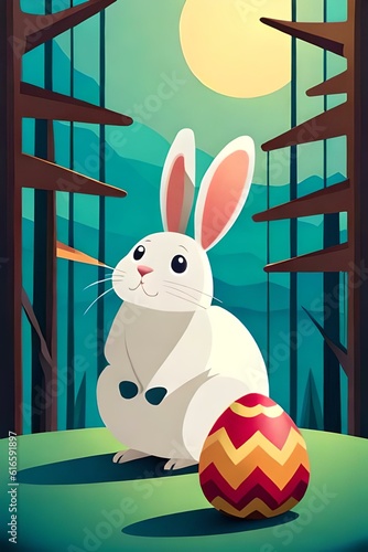 rabbit and easter egg cartoon generativeAI