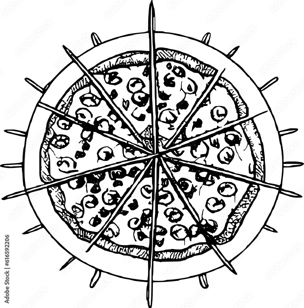 line pizza handrawn doodle 