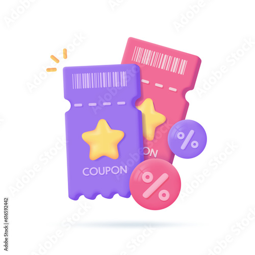 discount voucher Percentage reductions in festive sales promotions. 3D illustration