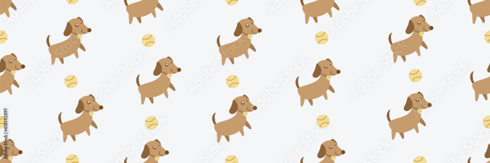 Dachshund and ball doodle pattern