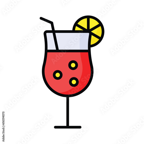 A glass of fresh drink with piece of lemon showing concept icon of cocktail