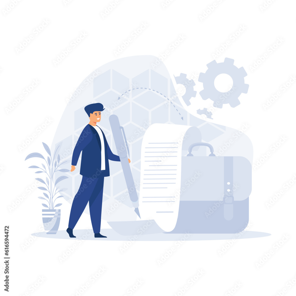 Businessman signing a contract, flat modern vector illustration Businessman signing a contract, flat modern vector illustration