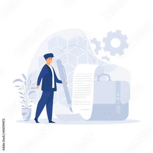 Businessman signing a contract, flat modern vector illustration