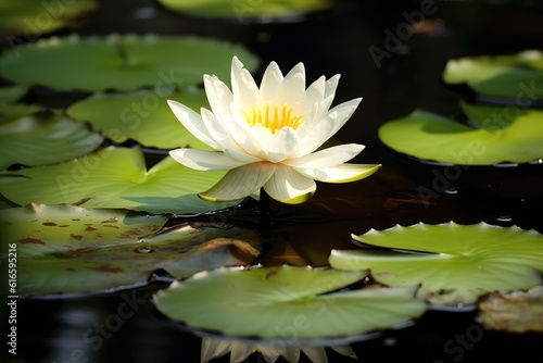 Lotus or white water lily in garden pond. Generative AI