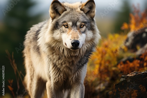 Large male grey wolf. Generative AI © kardaska