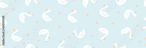 Cute little swan pastel doodle pattern