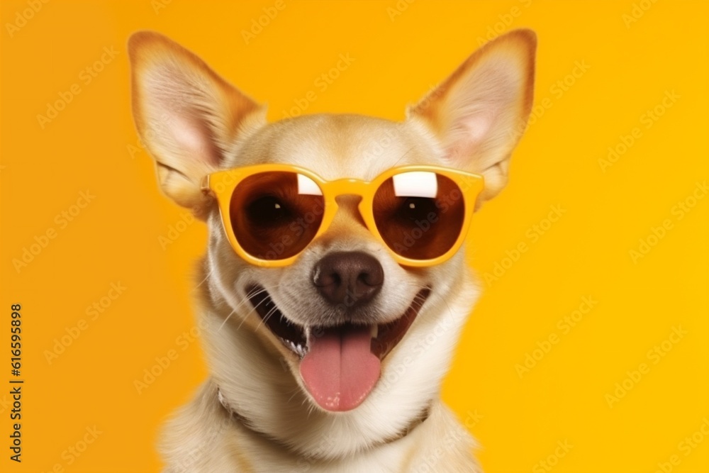 dog smile pet domestic portrait funny isolated cute background animal sunglasses. Generative AI.