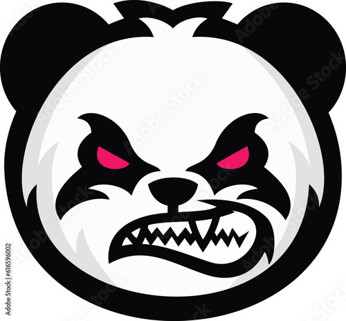 front view of an aggressive panda with angry teeth