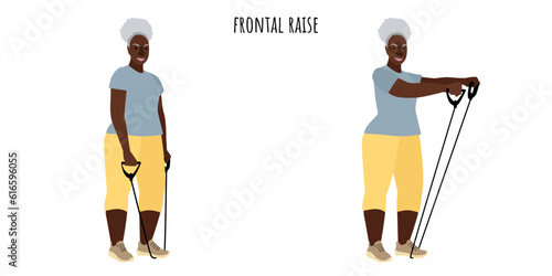 Senior active woman doing frontal raise exercise