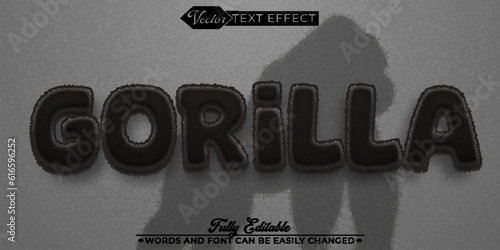 Cartoon Black Wild Animal Hairy Gorilla Vector Editable Text Effect Template