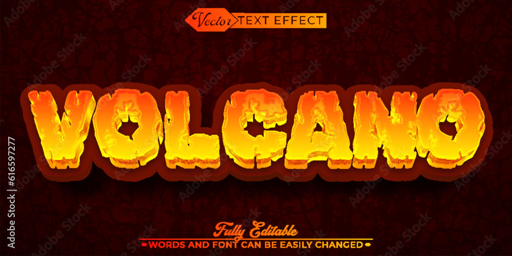 Cartoon Lava Volcano Vector Editable Text Effect Template