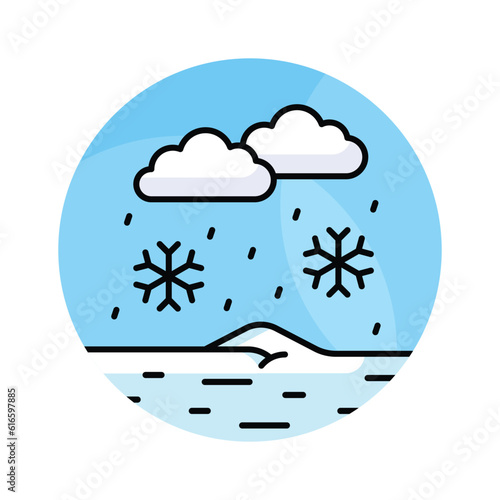 Snowflakes falling from clouds denoting snow falling icon in trendy style