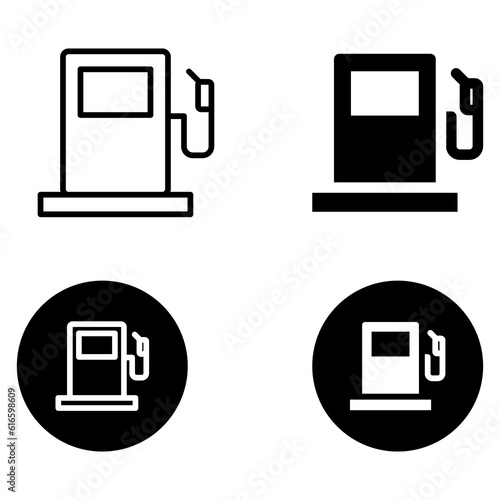Fuel pump icon. Vector illustration with black fill, black rounded and black outline.