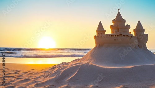 Sand castle on the beach in the morning