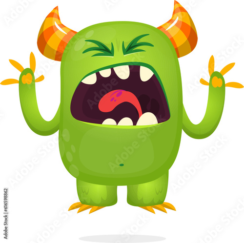 Angry cartoon monster waving hands illustration