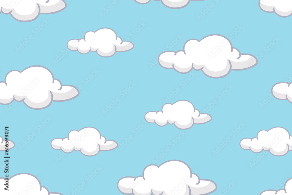 Cute bright cloudy sky doodle pattern