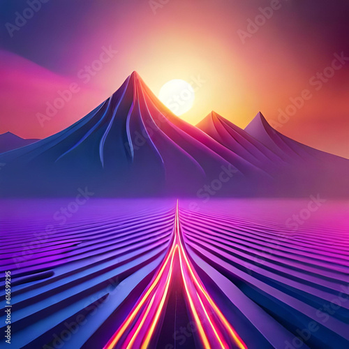 3d render, abstract violet yellow neon background, unfocused curvy glowing lines and bokeh lights, colorful fantastic wallpaper