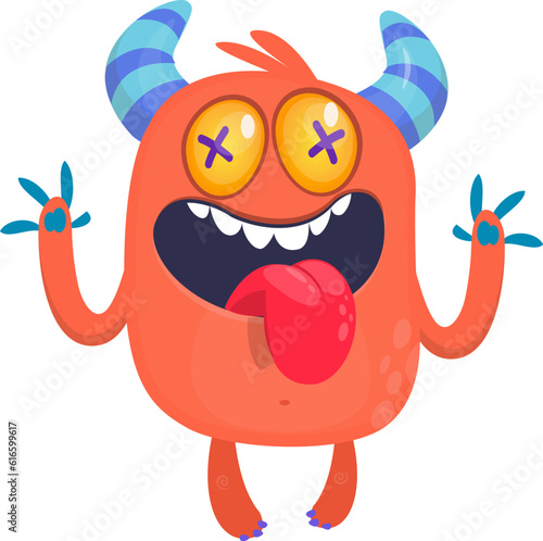 Happy cartoon monster waving hands. Halloween vector illustration. Great for package or party decoration