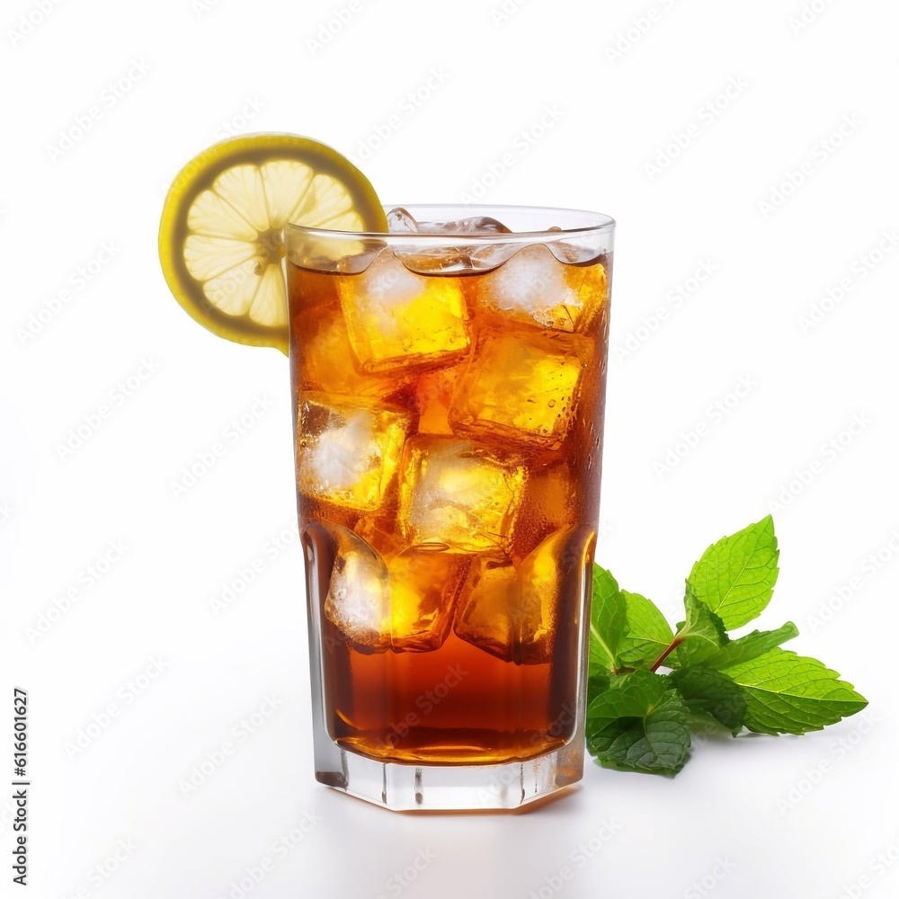 glass of cola with lime and mint isolated on the white background generative AI glass of cola with lime and mint isolated on the white background generative AI