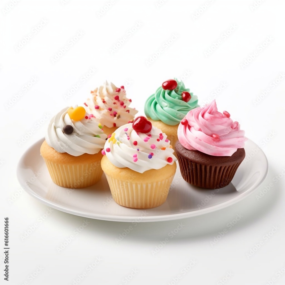 cupcakes with frosting and sprinkles isolated on the white background generative AI