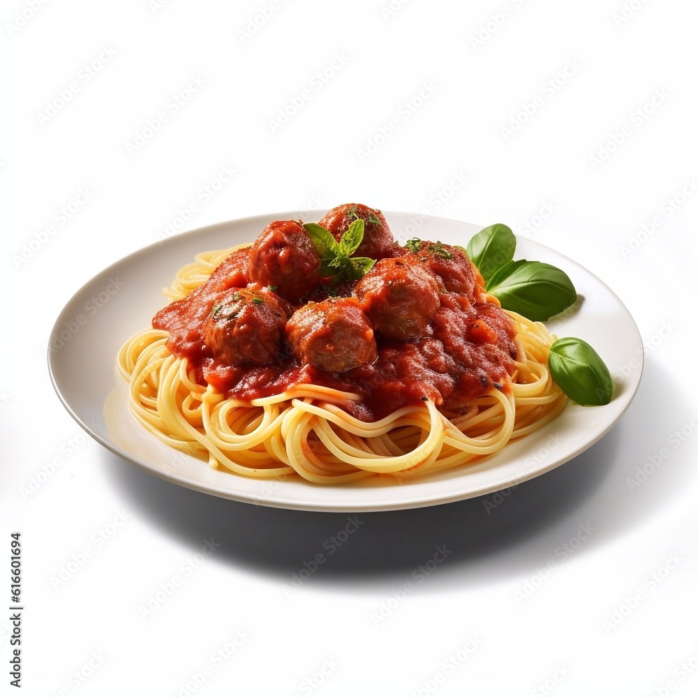 spaghetti with meatballs isolated on the white background generative AI spaghetti with meatballs isolated on the white background generative AI
