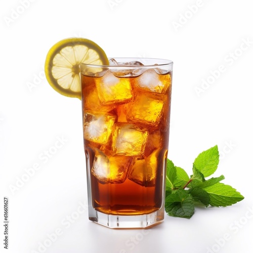 glass of cola with lime and mint isolated on the white background generative AI