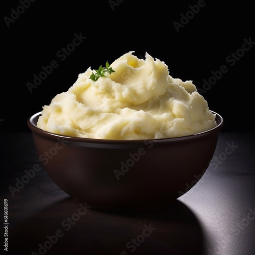 mashed potatoes in a bowl isolated on the white background generative AI