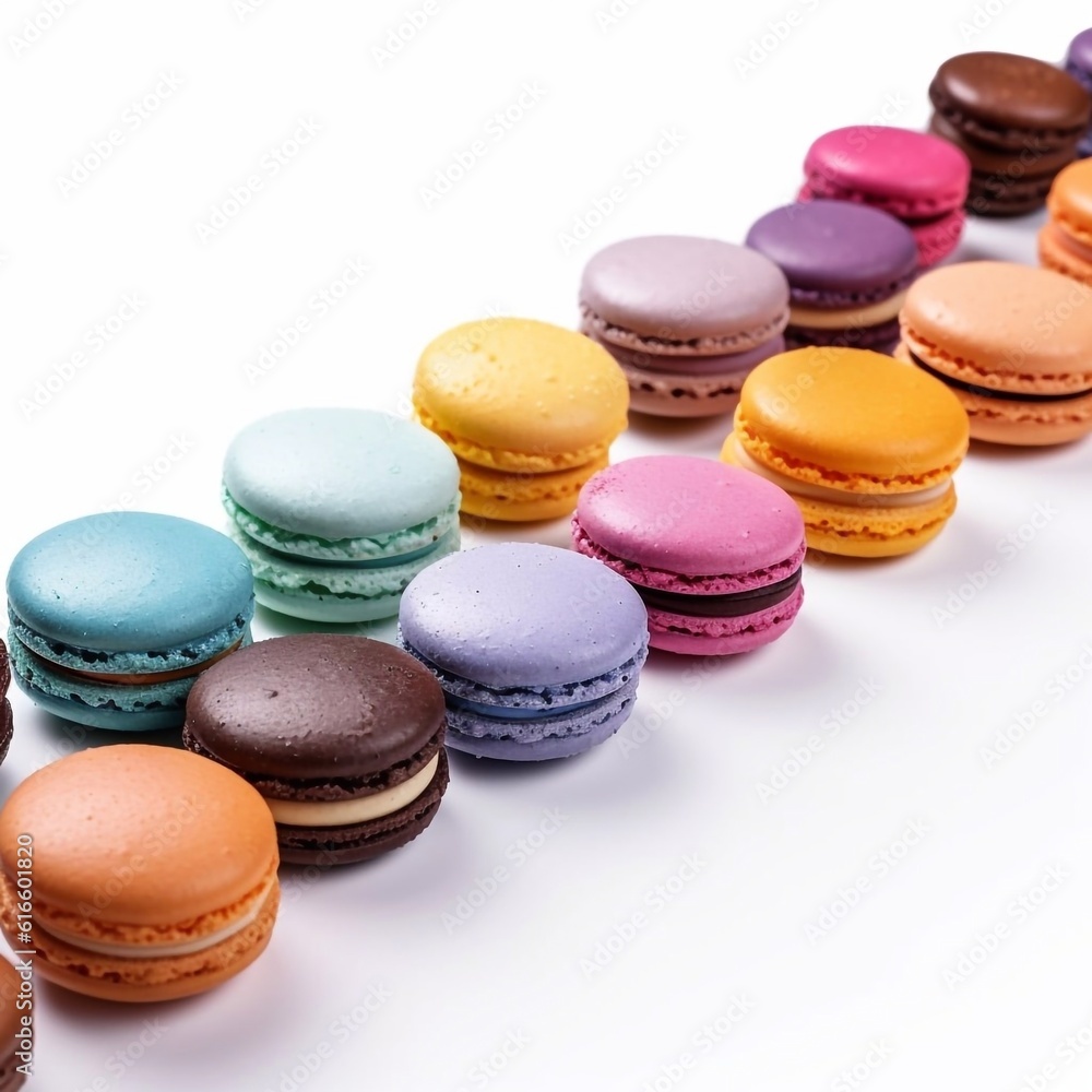 Fototapeta premium colorful macaroons isolated on the white background generative AI