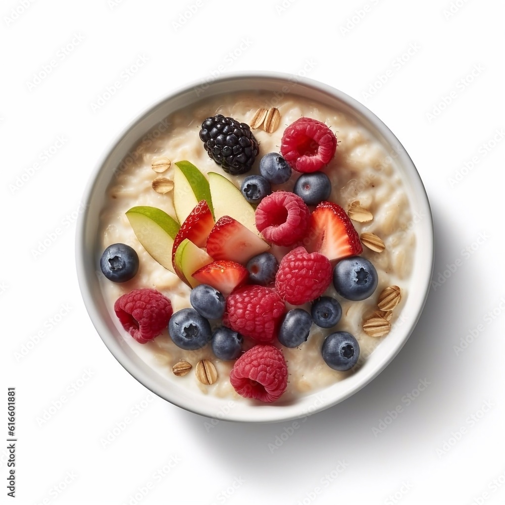 muesli and berries isolated on the white background generative AI muesli and berries isolated on the white background generative AI