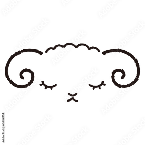 シンプルでかわいい眠る羊の顔（正面）白黒