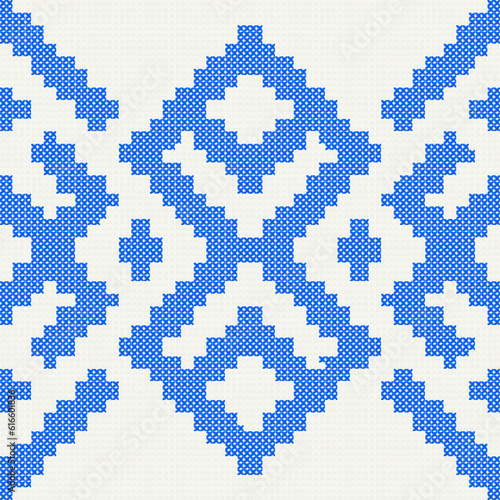 Traditional Ethnic Embroidery Pattern - 100% seamless - Blue Slavic Ethnic Borders - Eastern European Repeatable Cross Stitch Design