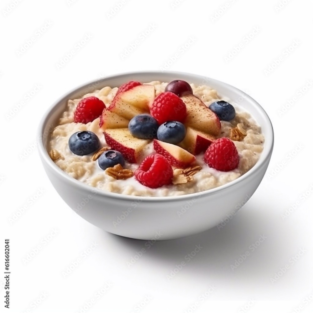 muesli with berries and milk isolated on the white background generative AI muesli with berries and milk isolated on the white background generative AI
