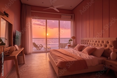 Honeymoon Suite tropicana beach with 180 angle sea view  AI generative 