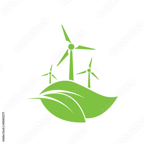 Leaf and Turbines ecology icon vector simple desain white background