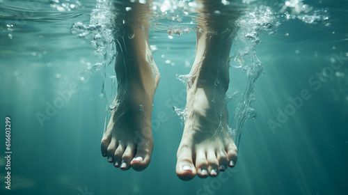 AI generated, feet in the water, feet, water, pedicure, swimming, sea, pool, blue, underwater, swim, woman, summer, ocean, nature, fun, wave, aqua, vacation, surface, wet, beach, swimmer, waves