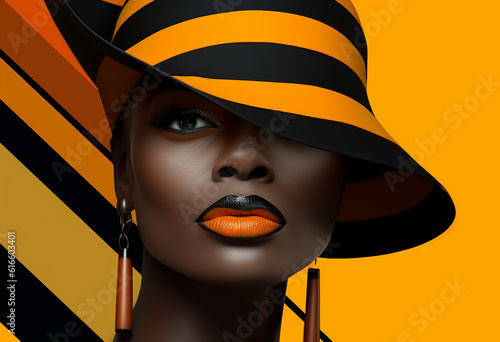 African graphic design for fashion in black gold and amber.  Generative AI.