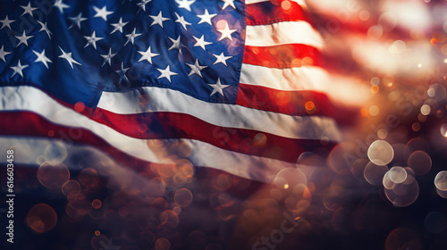 Patriotic Bliss: US Flag Art in Enchanting Bokeh Background. Generative AI