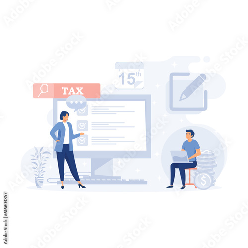 using tax calendar to filling tax declaration form online and with financial advisor. Taxation planning concept. flat modern vector illustration