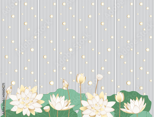 Golden lotus flower, textured stripes. Paper background. wallpaper
