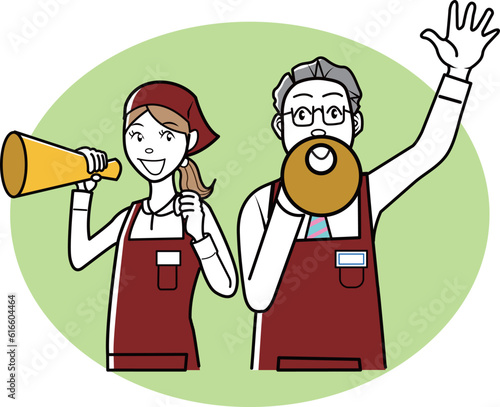 セールの呼び込みをする店員さん