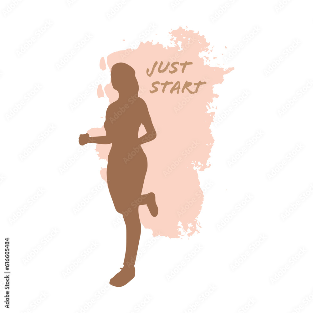 Running woman. Sport girl illustration. Young woman silhouette. Sport fashion girl. Just start motivation phase