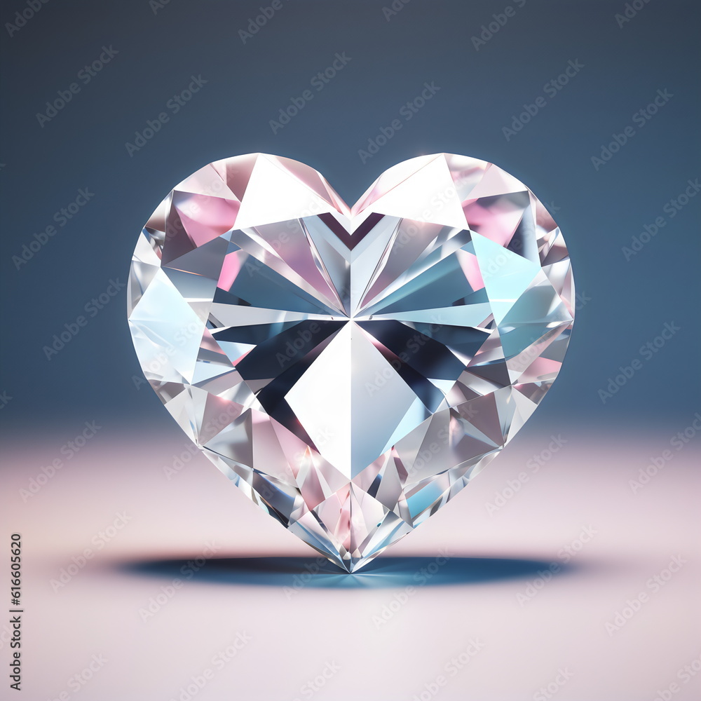 faceted crystal heart isolated on plain gray studio background, made with generative ai