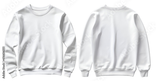 Set of white front and back view tee sweatshirt sweater long sleeve on transparent background cutout, PNG file. Mockup template for artwork graphic design