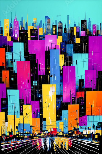 AI Generated image of abstract painting art work of a city concept, Generative AI