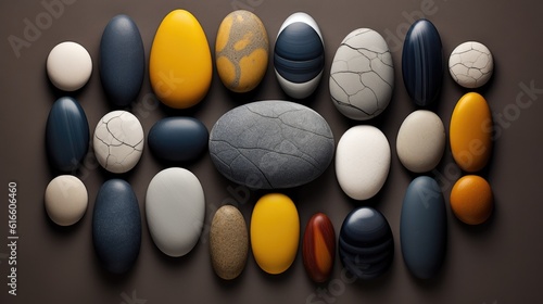Colorful stones on a grey background - created using generative AI tools
