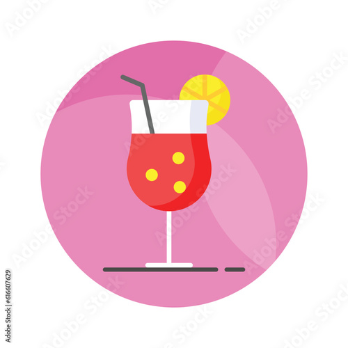 A glass of fresh drink with piece of lemon showing concept icon of cocktail