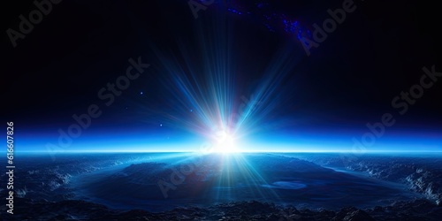 Blue Earth Sunlight in Space. Global Perspective. Generative AI illustrations © Thares2020