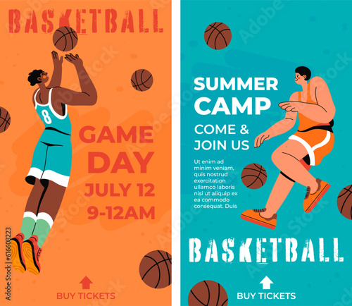 Summer camp, basketball game day, flyer or banner